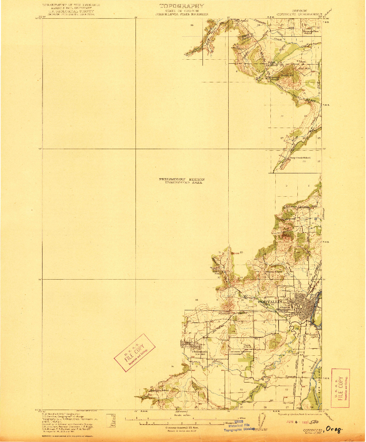 USGS 1:62500-SCALE QUADRANGLE FOR CORVALLIS, OR 1921