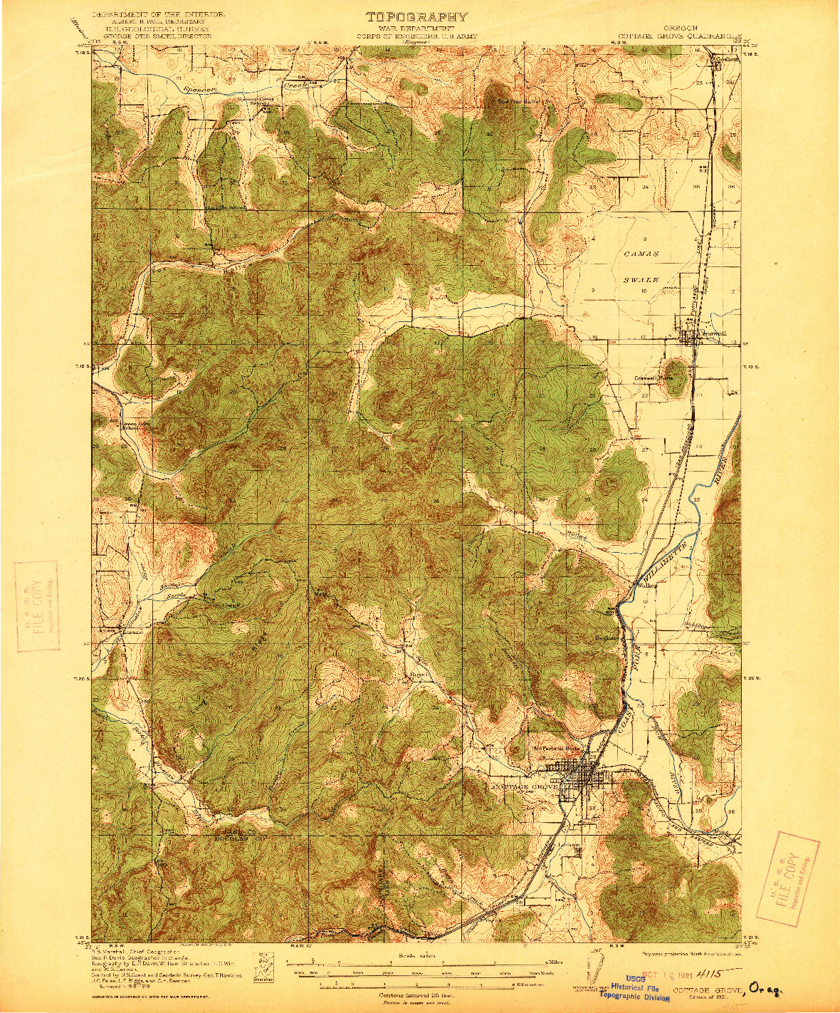 USGS 1:62500-SCALE QUADRANGLE FOR COTTAGE GROVE, OR 1921