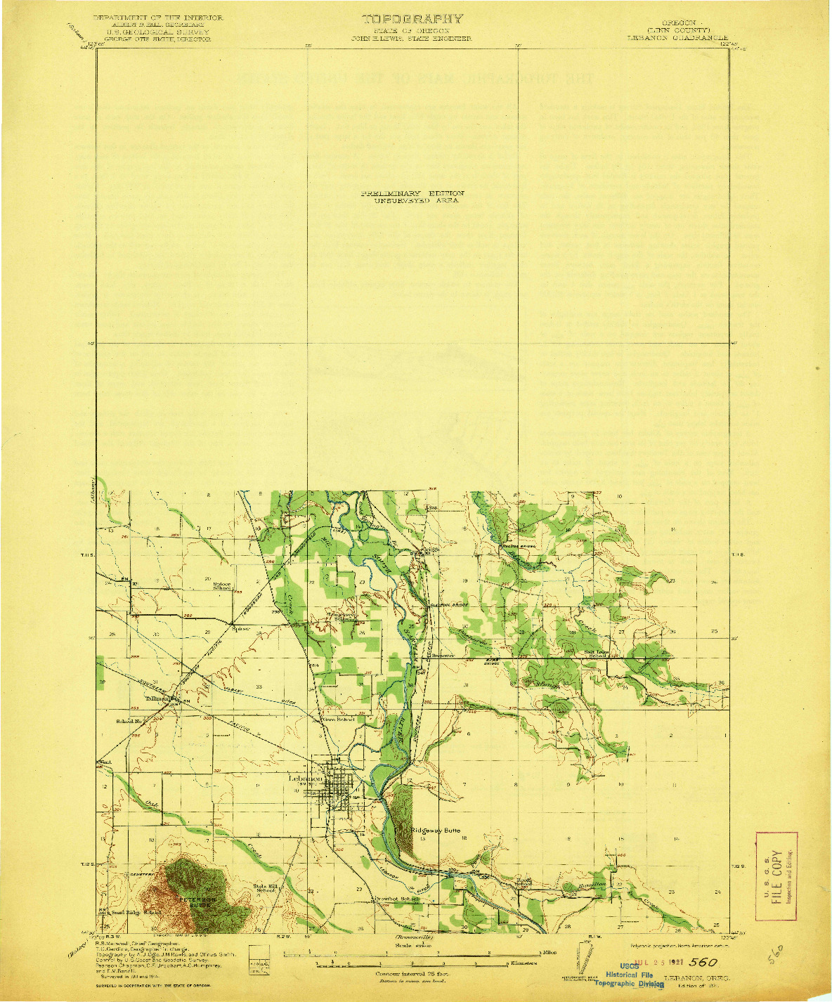 USGS 1:62500-SCALE QUADRANGLE FOR LEBANON, OR 1921