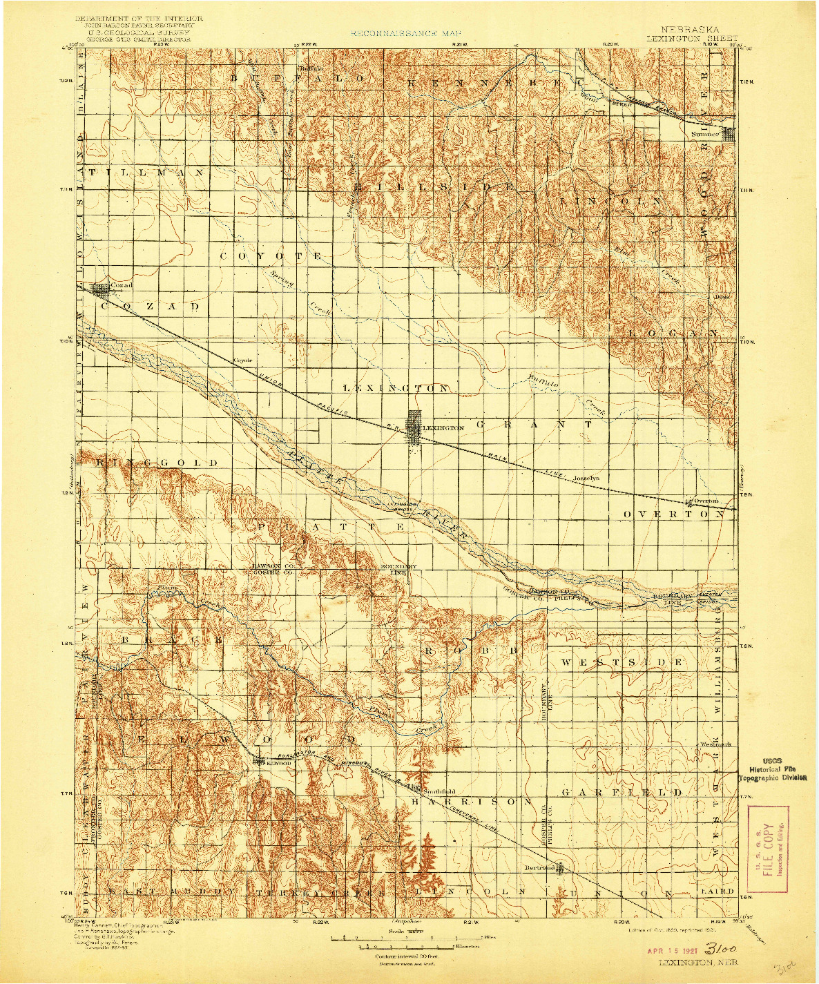 USGS 1:125000-SCALE QUADRANGLE FOR LEXINGTON, NE 1899