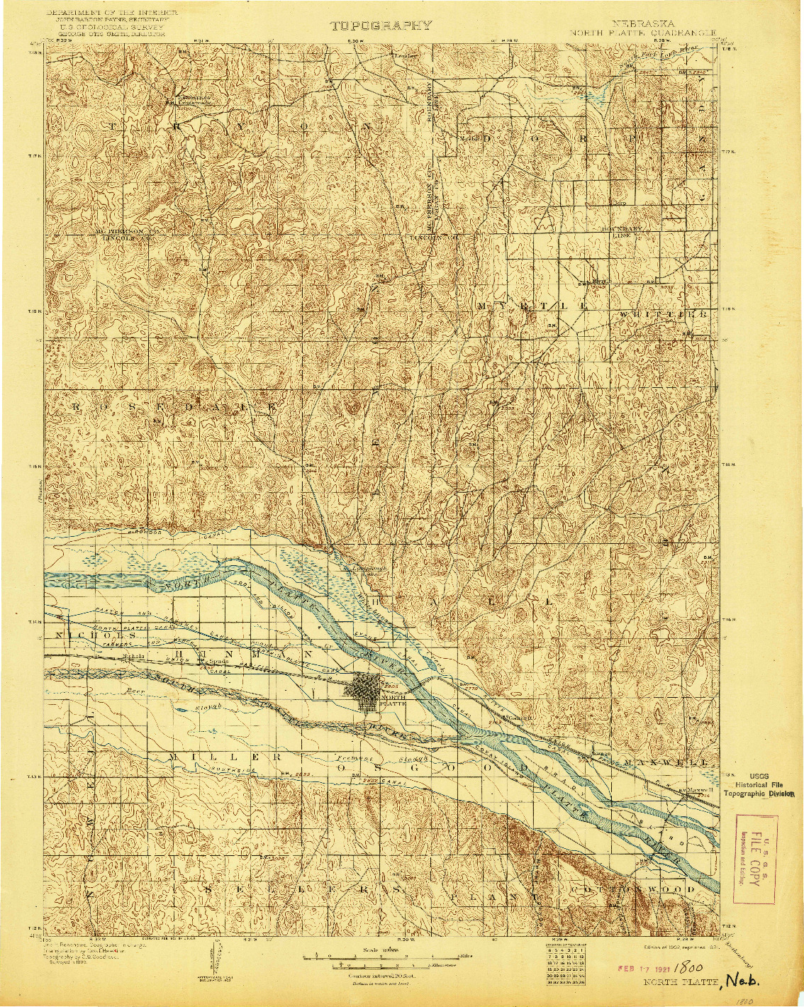 USGS 1:125000-SCALE QUADRANGLE FOR NORTH PLATTE, NE 1902