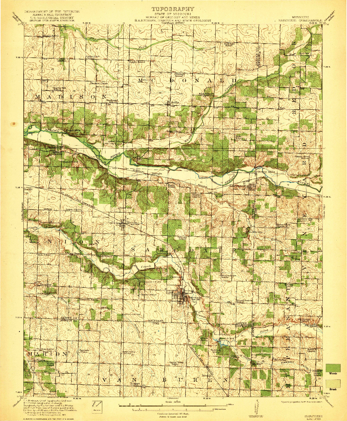 USGS 1:62500-SCALE QUADRANGLE FOR SARCOXIE, MO 1921