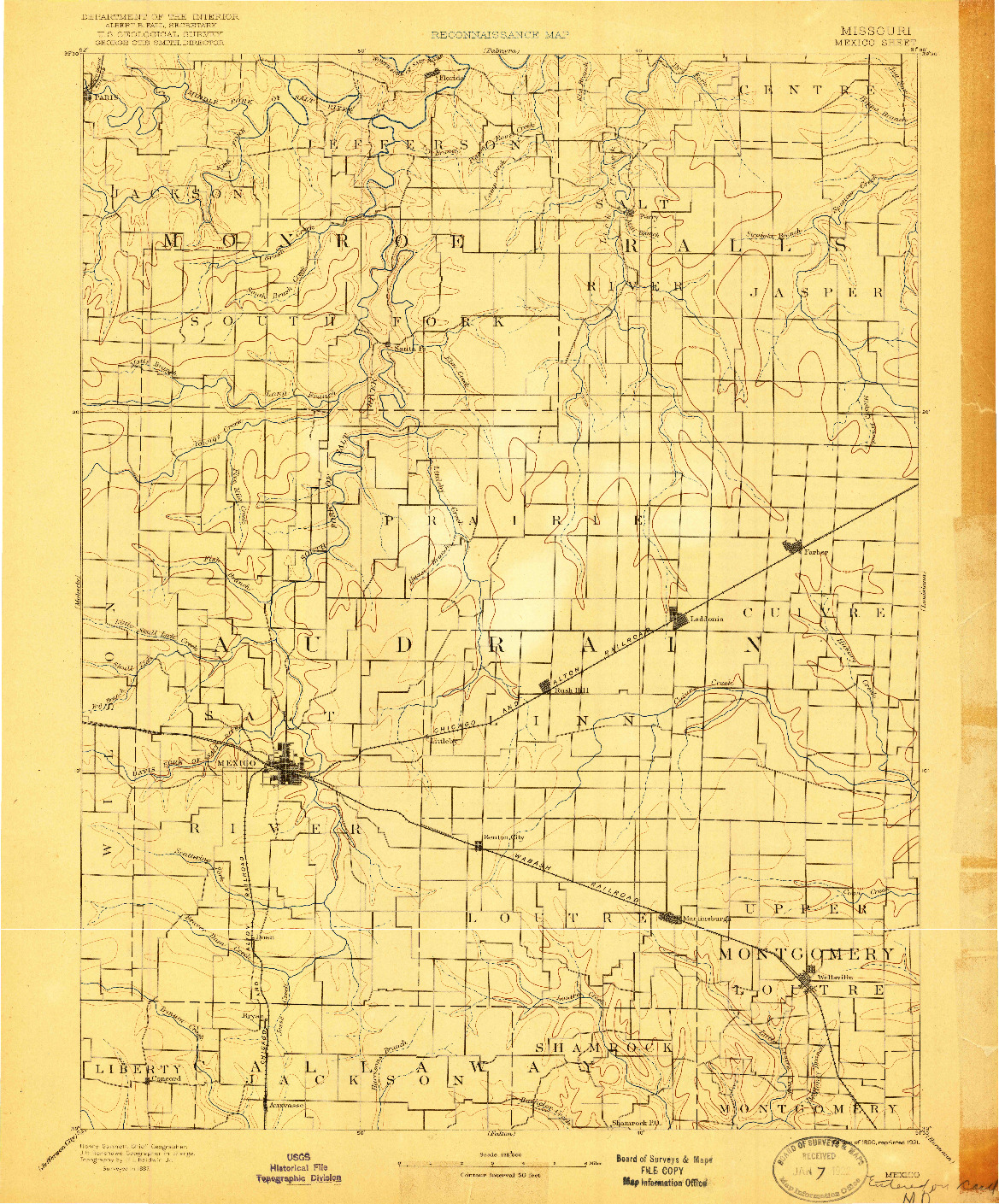 USGS 1:125000-SCALE QUADRANGLE FOR MEXICO, MO 1890