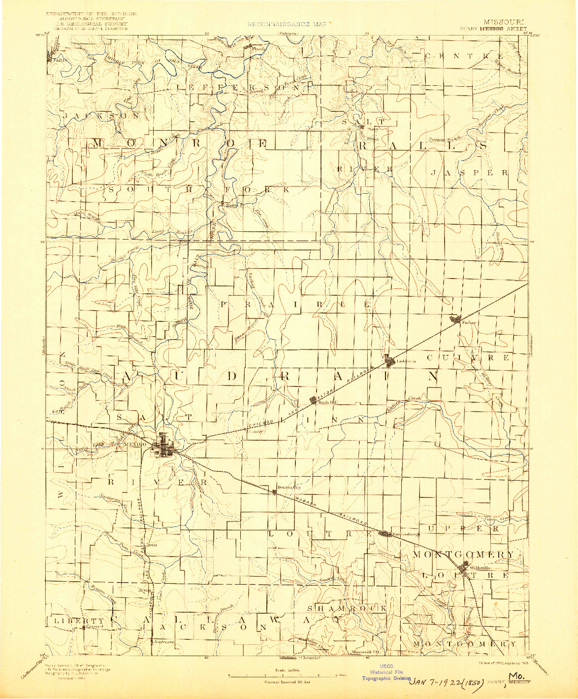 USGS 1:125000-SCALE QUADRANGLE FOR PERRY, MO 1890