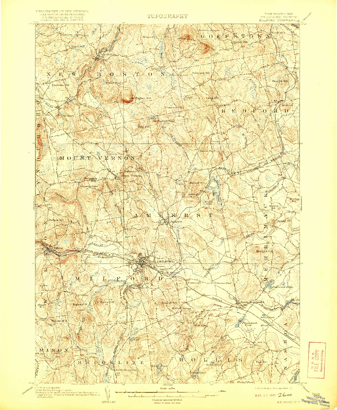 USGS 1:62500-SCALE QUADRANGLE FOR MILFORD, NH 1906