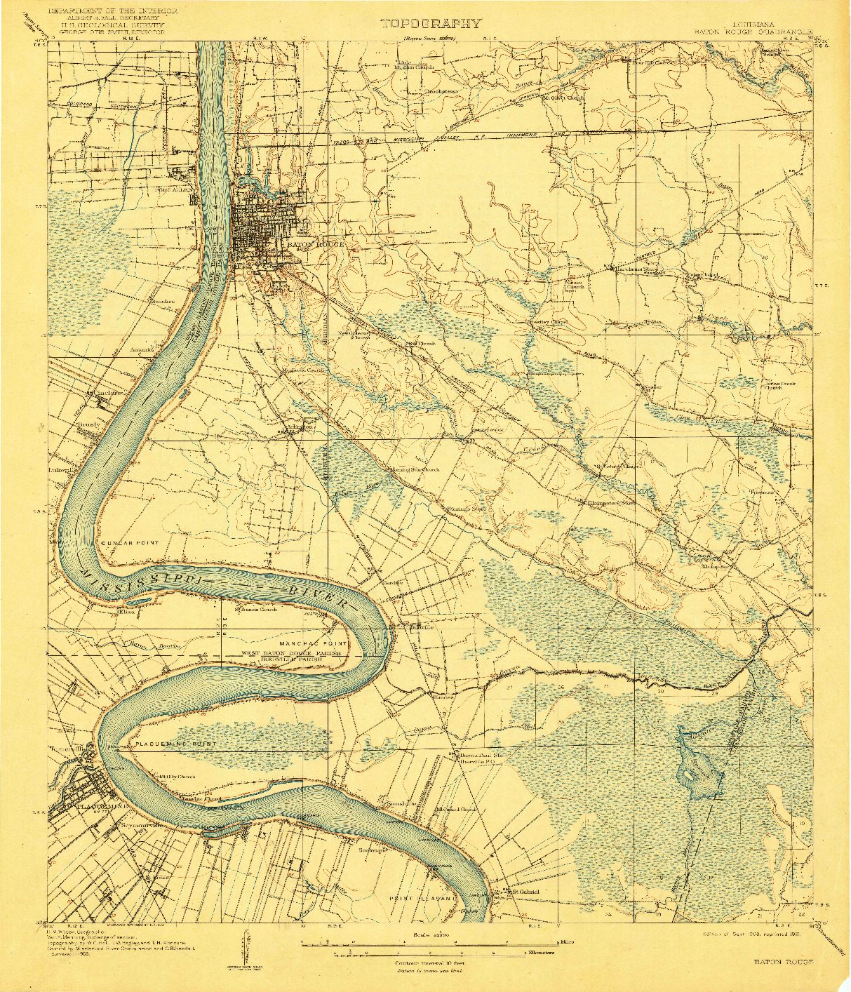 USGS 1:62500-SCALE QUADRANGLE FOR BATON ROUGE, LA 1908