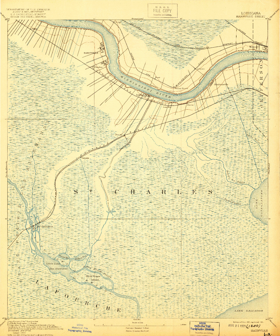 USGS 1:62500-SCALE QUADRANGLE FOR HAHNVILLE, LA 1891