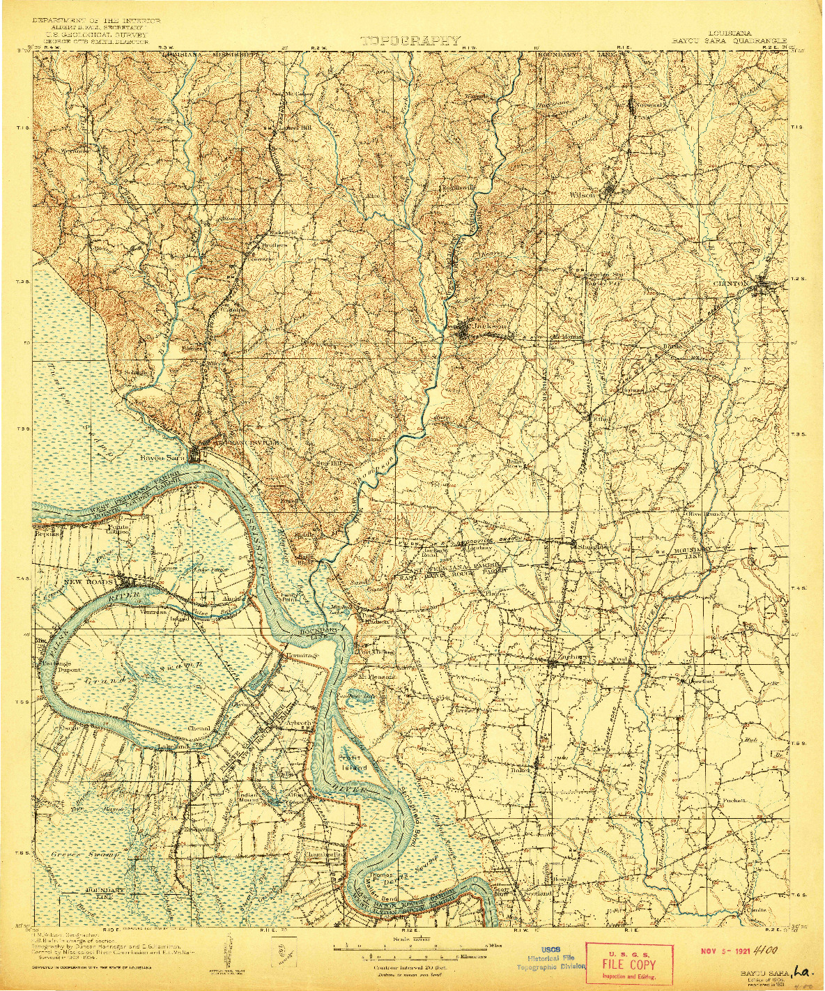 USGS 1:125000-SCALE QUADRANGLE FOR BAYOU SARA, LA 1906