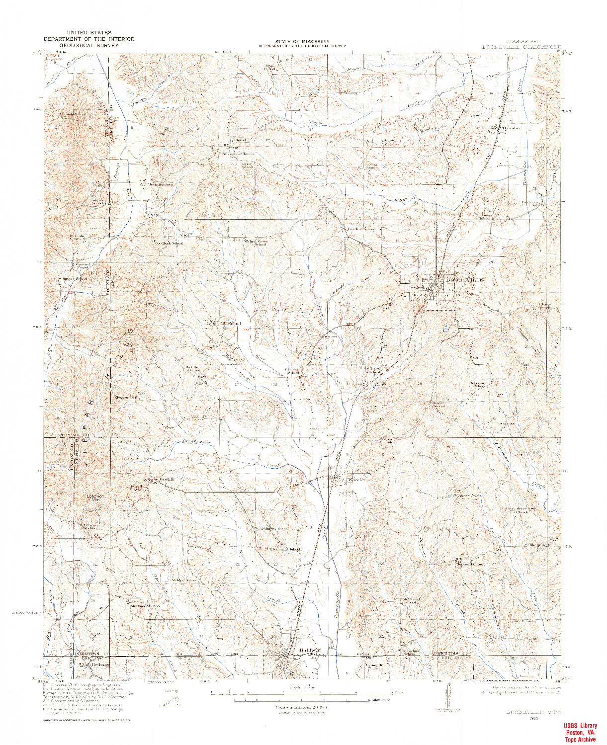 USGS 1:62500-SCALE QUADRANGLE FOR BOONEVILLE, MS 1921