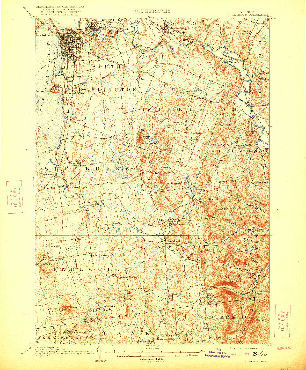 USGS 1:62500-SCALE QUADRANGLE FOR BURLINGTON, VT 1906