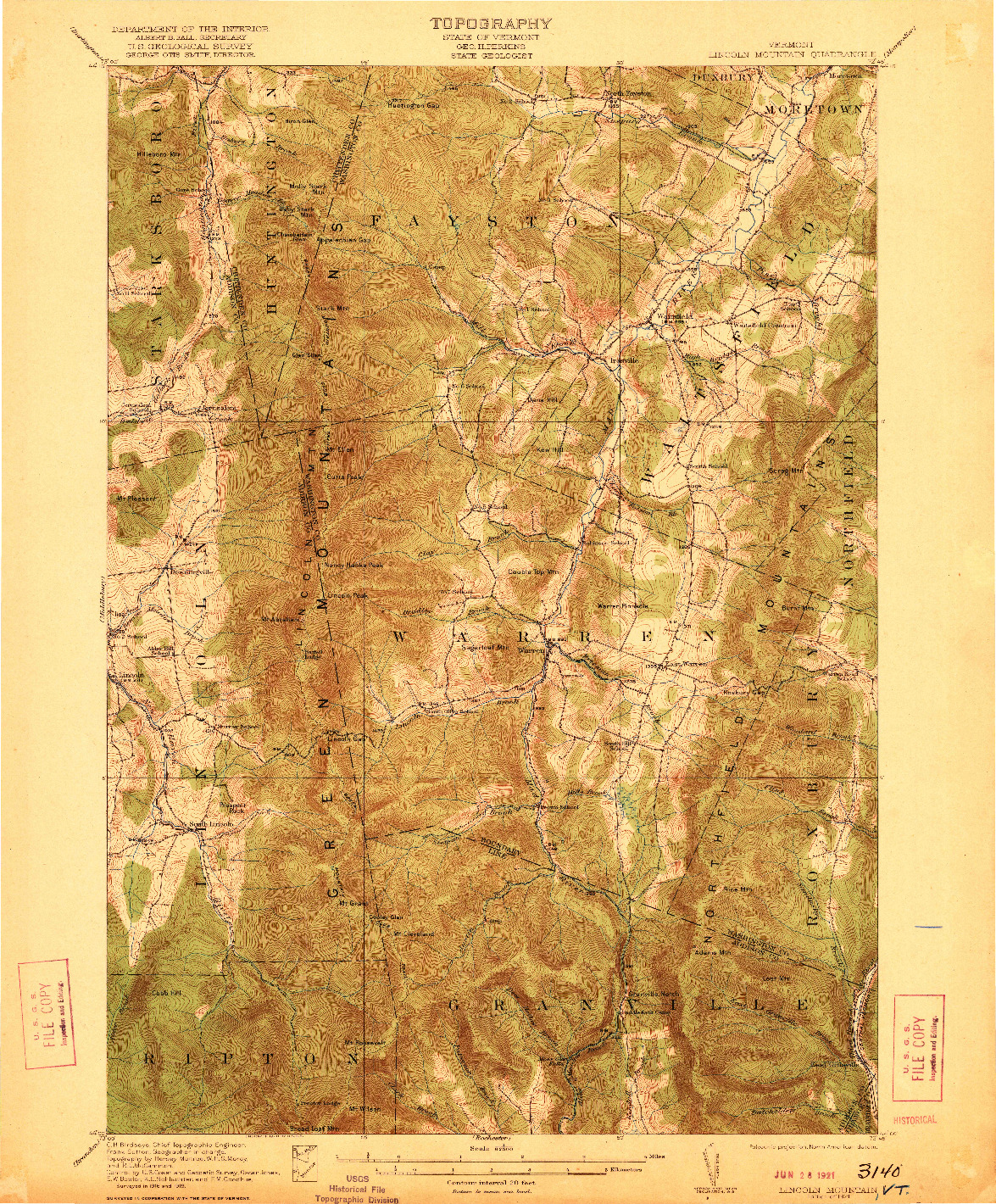 USGS 1:62500-SCALE QUADRANGLE FOR LINCOLN MOUNTAIN, VT 1921