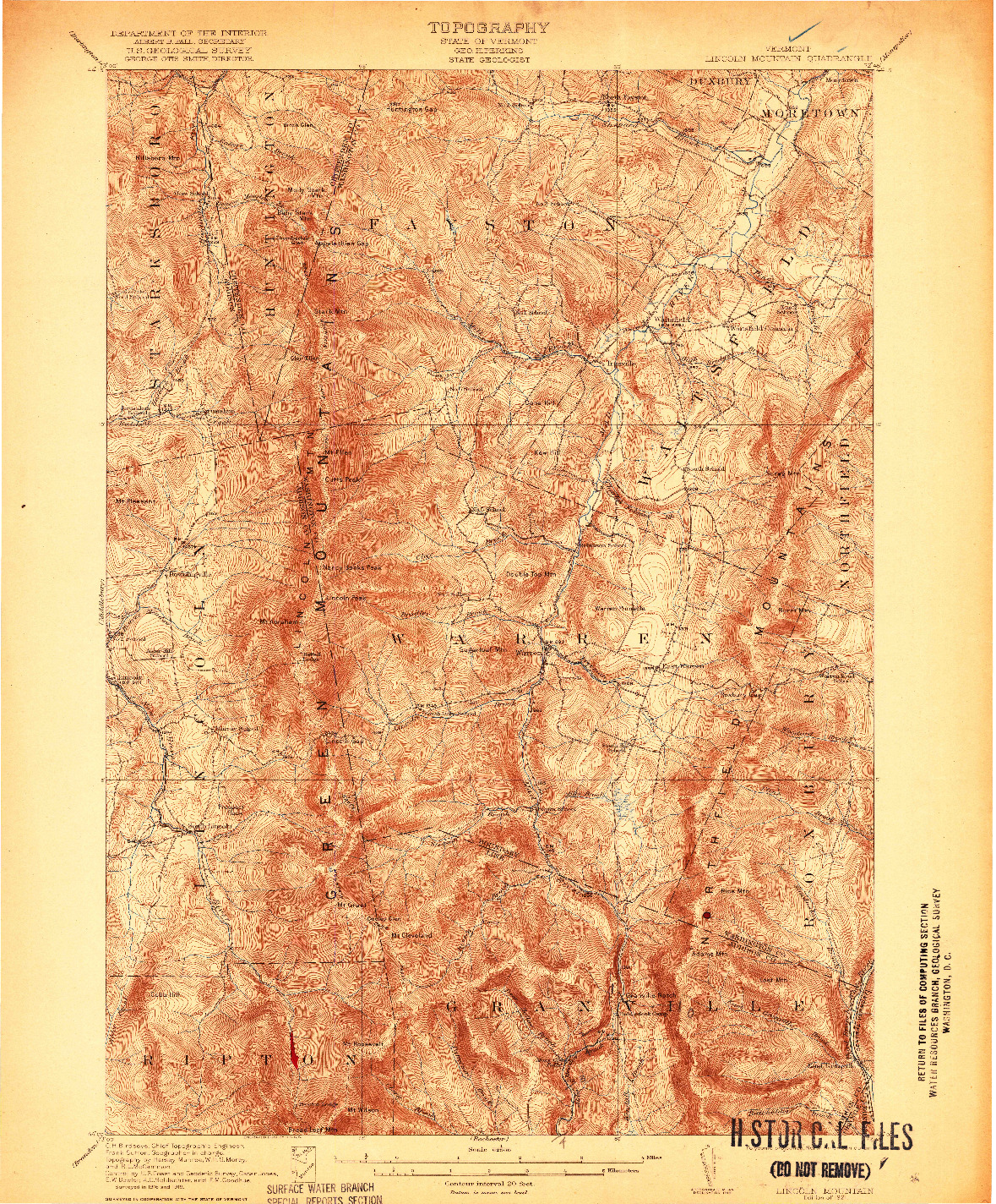 USGS 1:62500-SCALE QUADRANGLE FOR LINCOLN MOUNTAIN, VT 1921