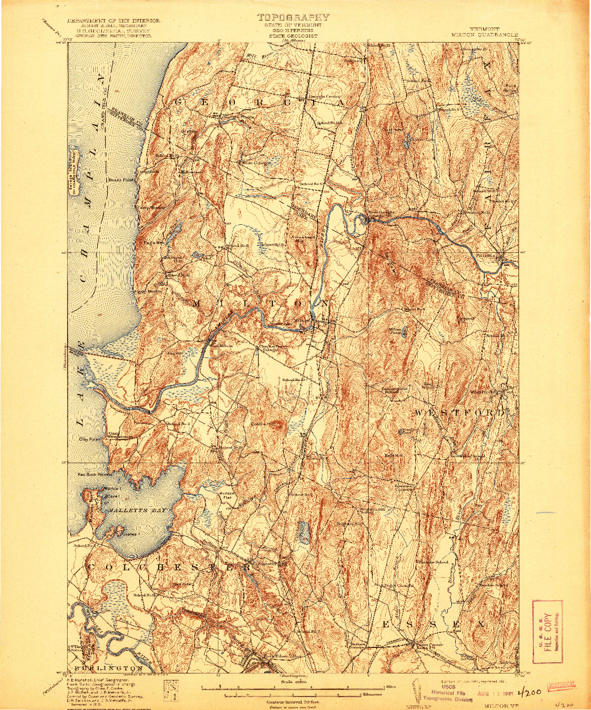 USGS 1:62500-SCALE QUADRANGLE FOR MILTON, VT 1915