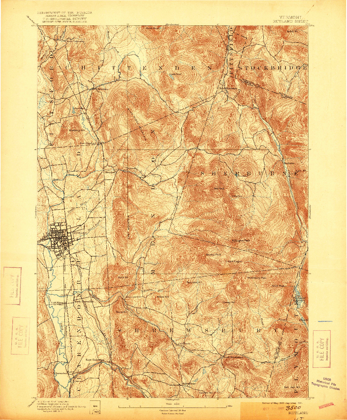 USGS 1:62500-SCALE QUADRANGLE FOR RUTLAND, VT 1893