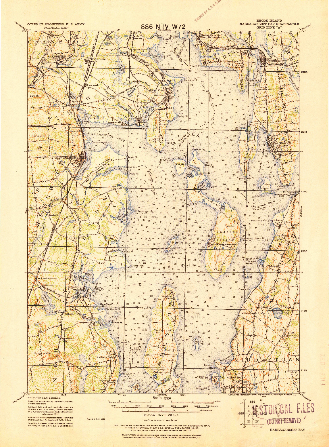 USGS 1:62500-SCALE QUADRANGLE FOR NARRAGANSETT BAY, RI 1919