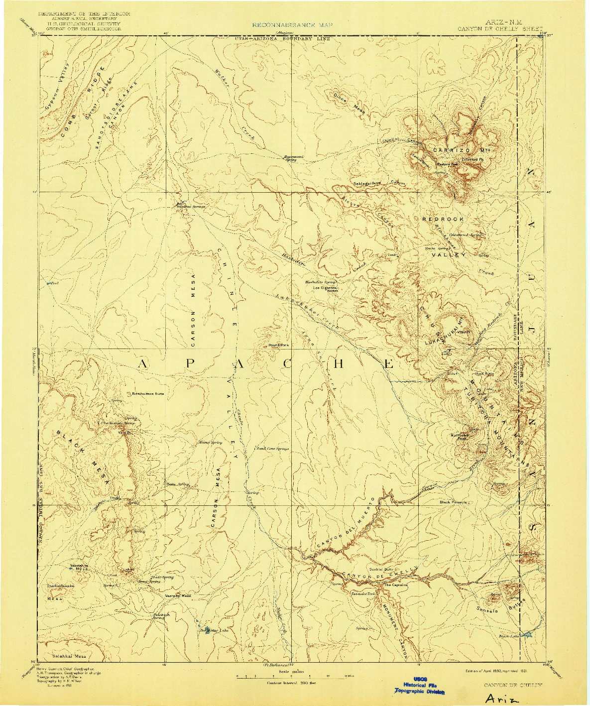 USGS 1:250000-SCALE QUADRANGLE FOR CANYON DE CHELLY, AZ 1892