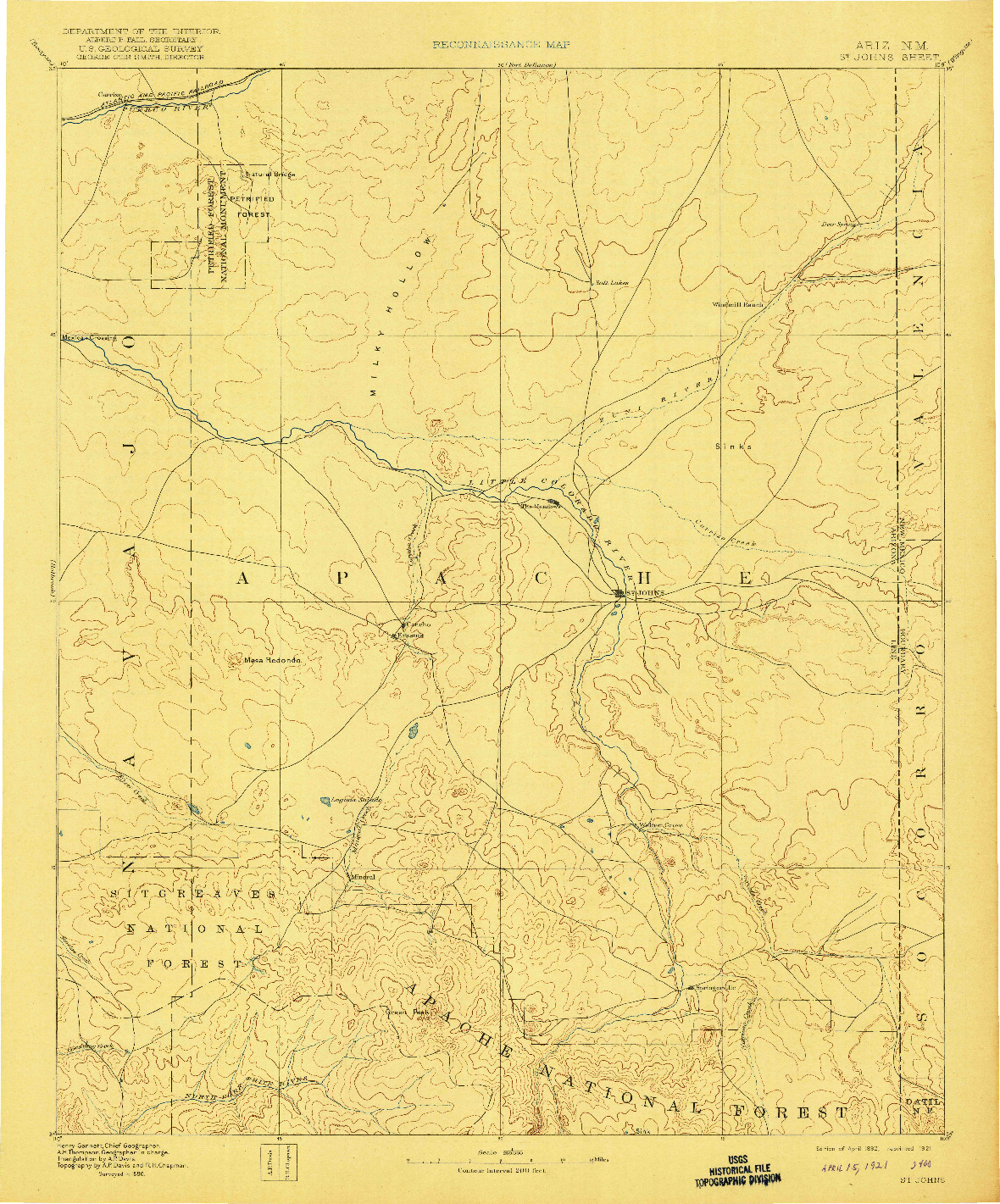 USGS 1:250000-SCALE QUADRANGLE FOR ST JOHNS, AZ 1892