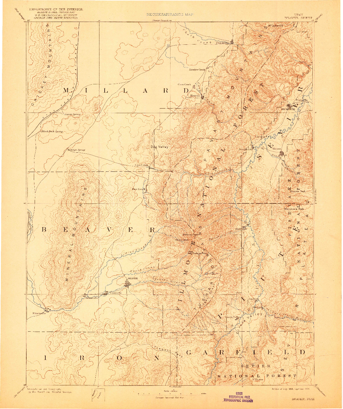 USGS 1:250000-SCALE QUADRANGLE FOR BEAVER, UT 1885