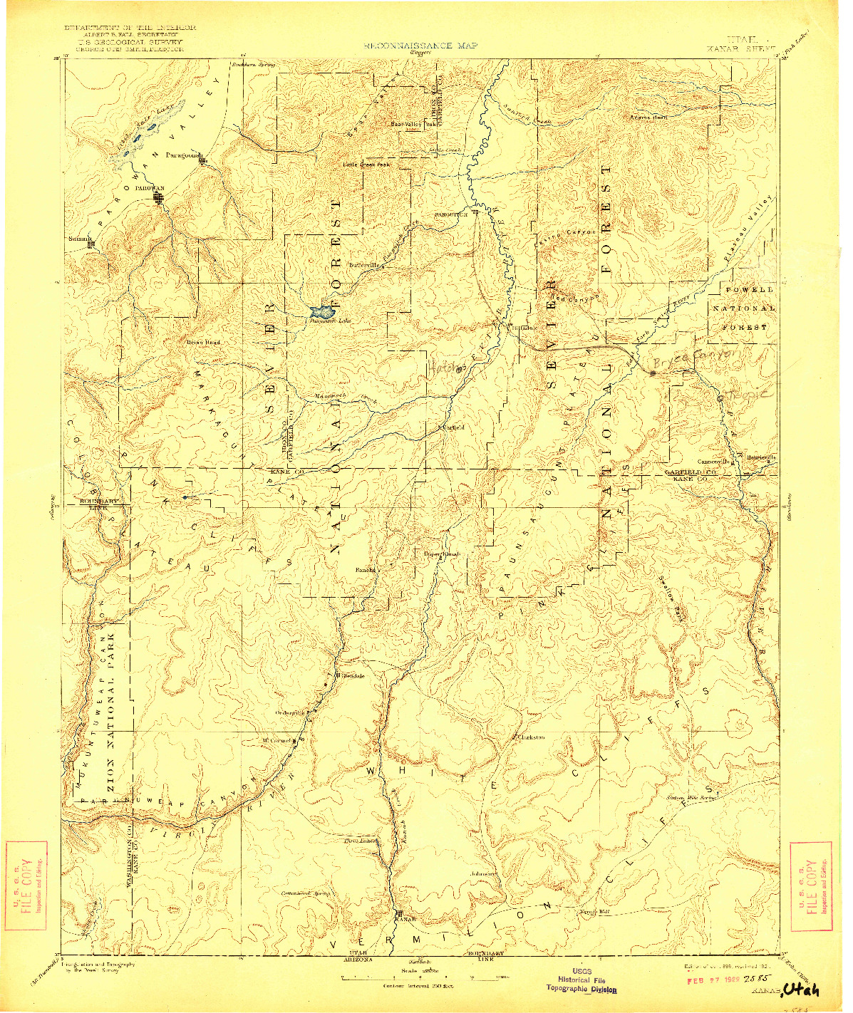 USGS 1:250000-SCALE QUADRANGLE FOR KANAB, UT 1886