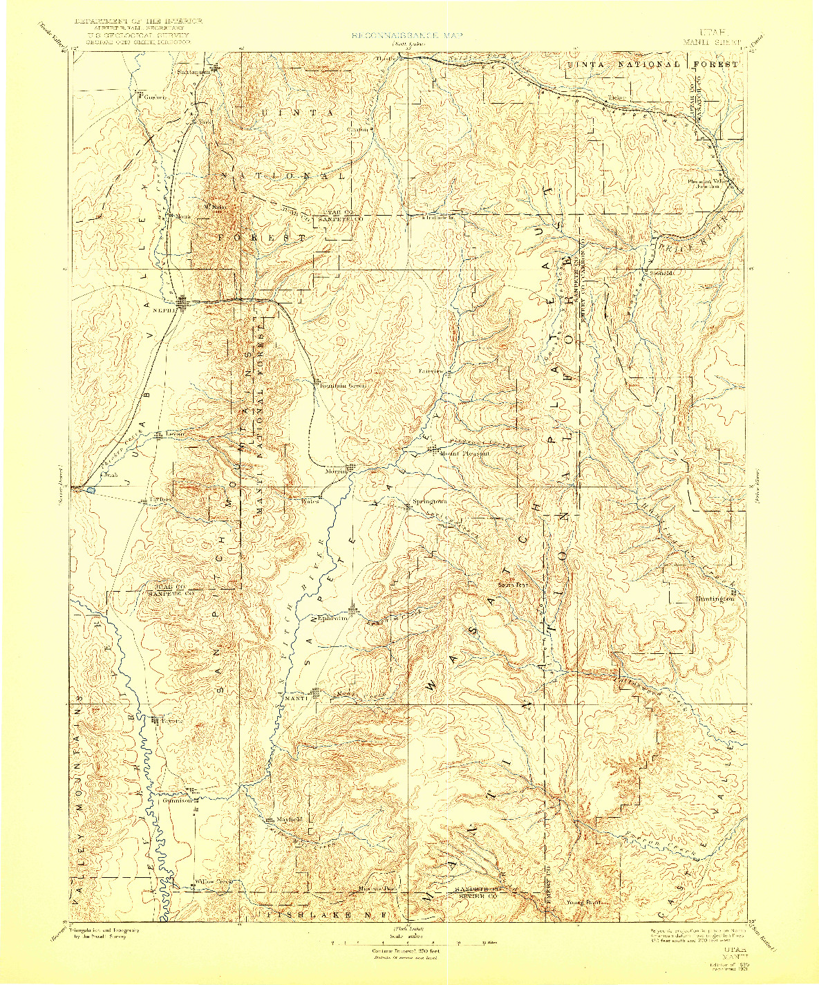 USGS 1:250000-SCALE QUADRANGLE FOR MANTI, UT 1895