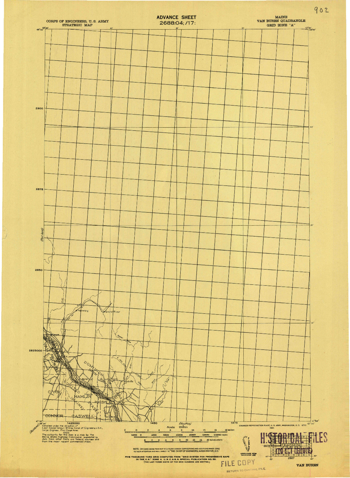 USGS 1:250000-SCALE QUADRANGLE FOR VAN BUREN, ME 1921