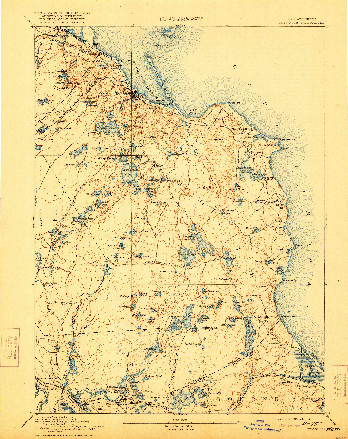 USGS 1:62500-SCALE QUADRANGLE FOR PLYMOUTH, MA 1894