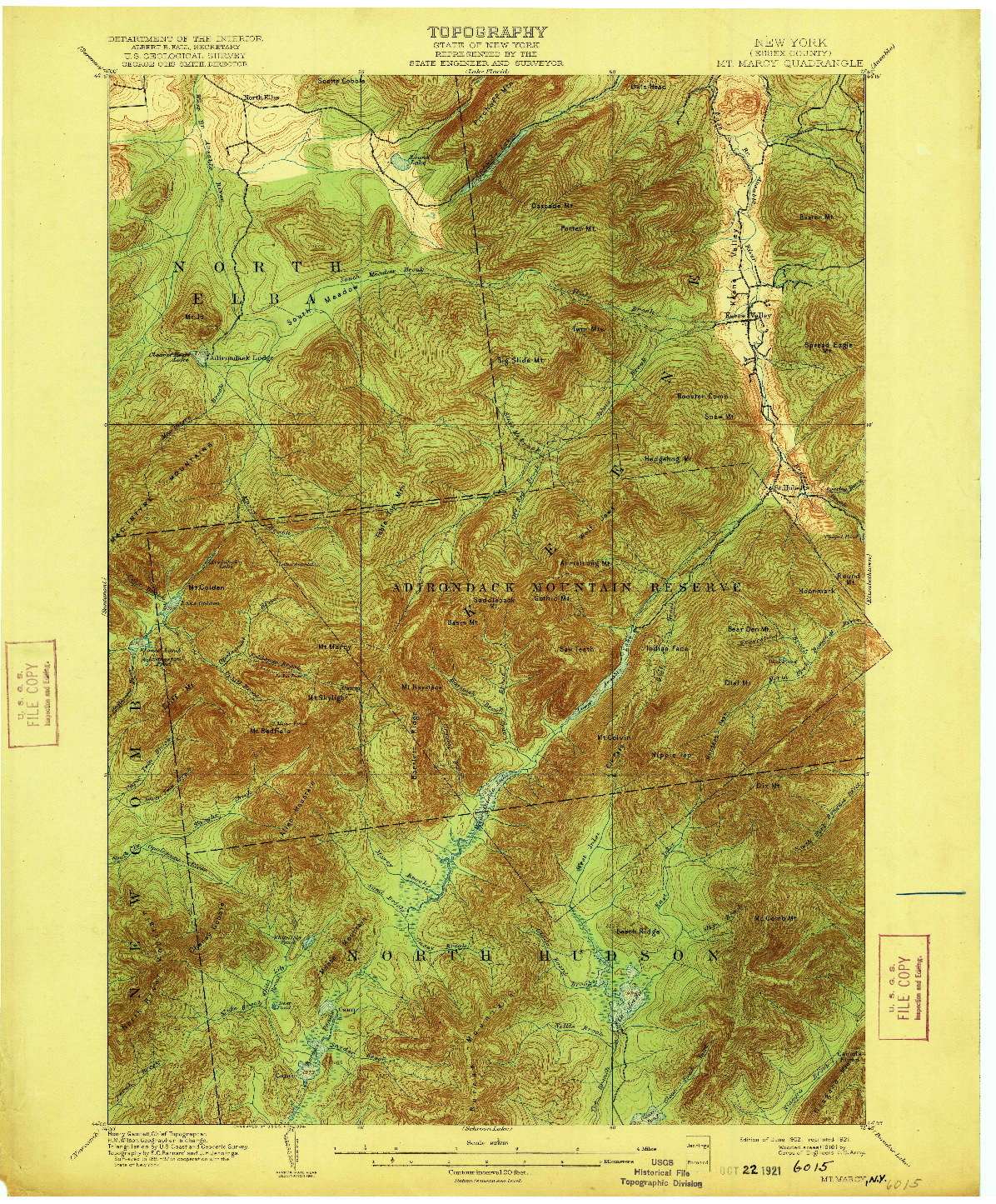 USGS 1:62500-SCALE QUADRANGLE FOR MT. MARCY, NY 1902