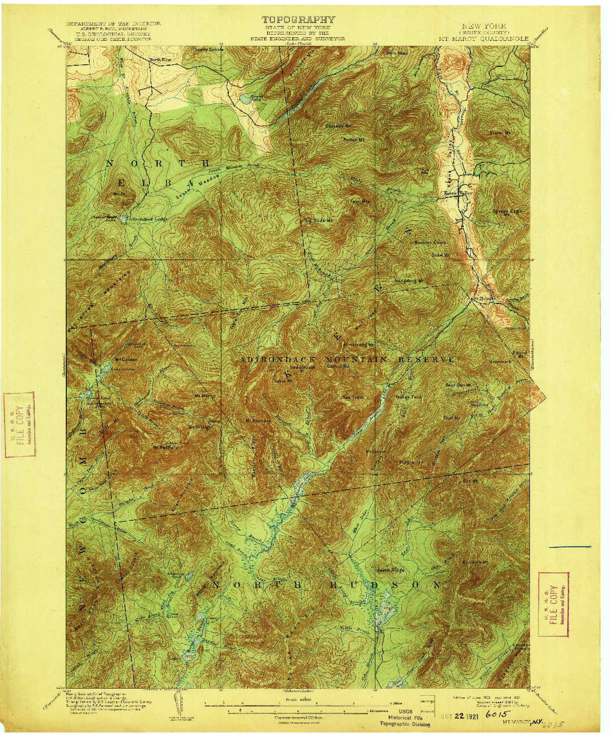 USGS 1:62500-SCALE QUADRANGLE FOR MT. MARCY, NY 1902