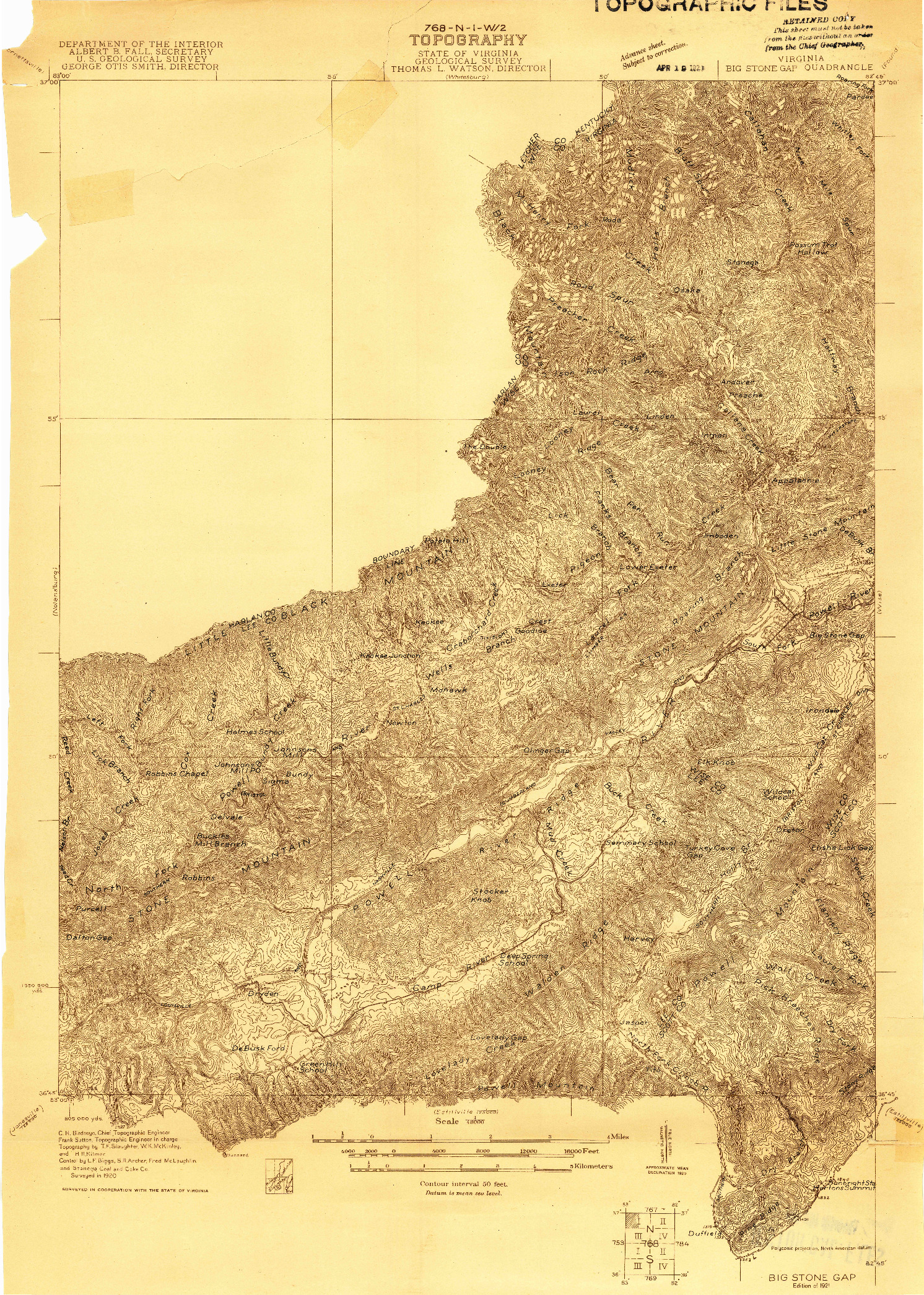 USGS 1:48000-SCALE QUADRANGLE FOR BIG STONE GAP, VA 1921