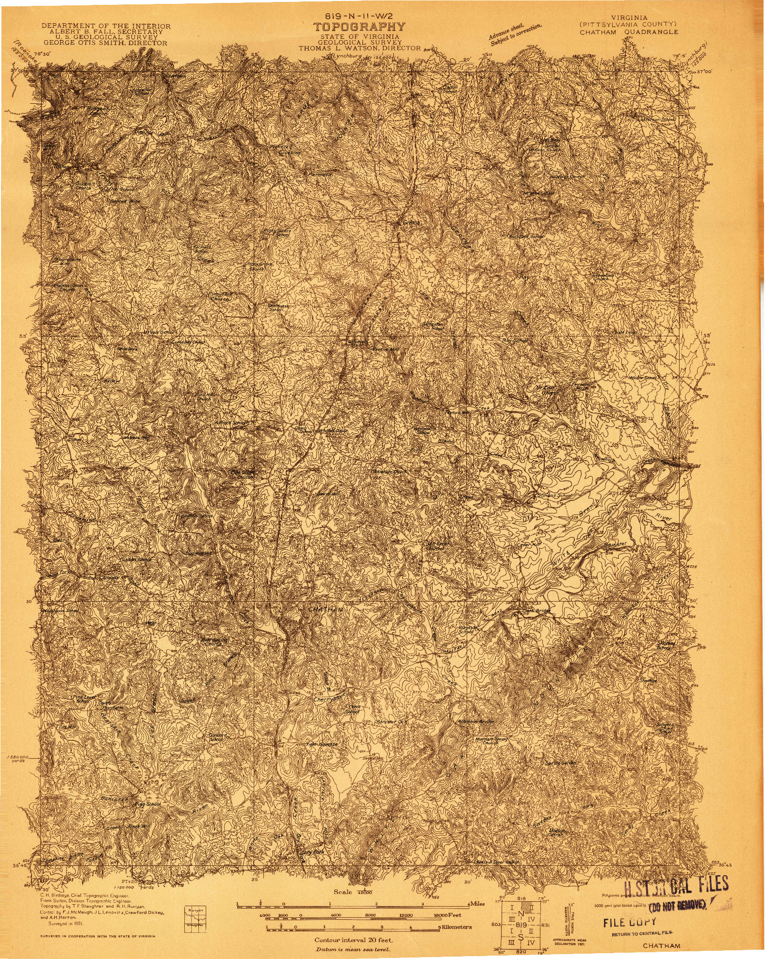 USGS 1:48000-SCALE QUADRANGLE FOR CHATHAM, VA 1921