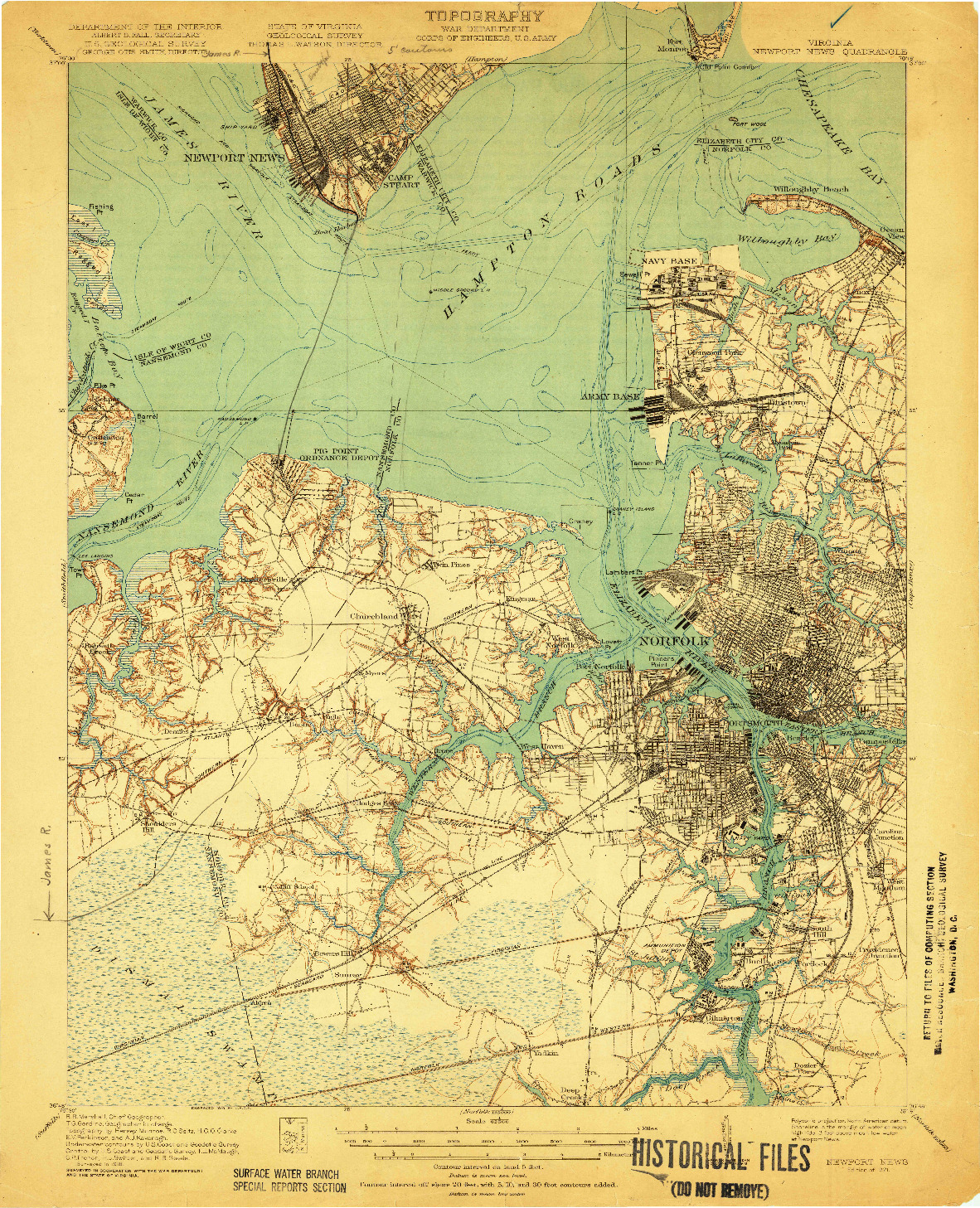 USGS 1:62500-SCALE QUADRANGLE FOR NEWPORT NEWS, VA 1921