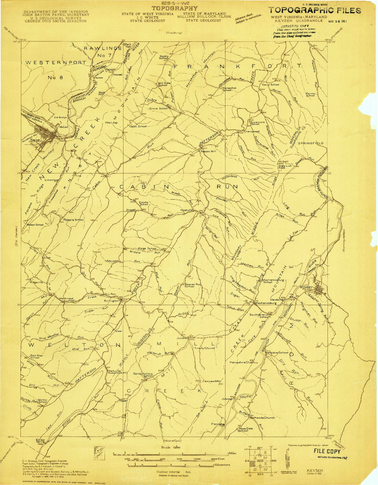 USGS 1:48000-SCALE QUADRANGLE FOR KEYSER, WV 1921