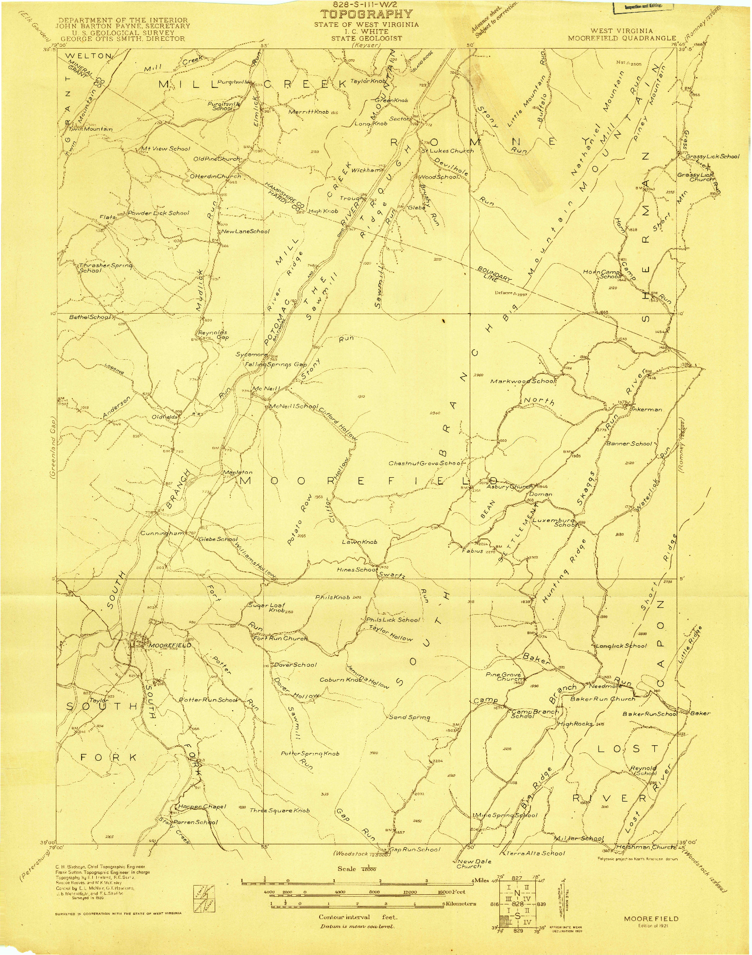 USGS 1:48000-SCALE QUADRANGLE FOR MOOREFIELD, WV 1921