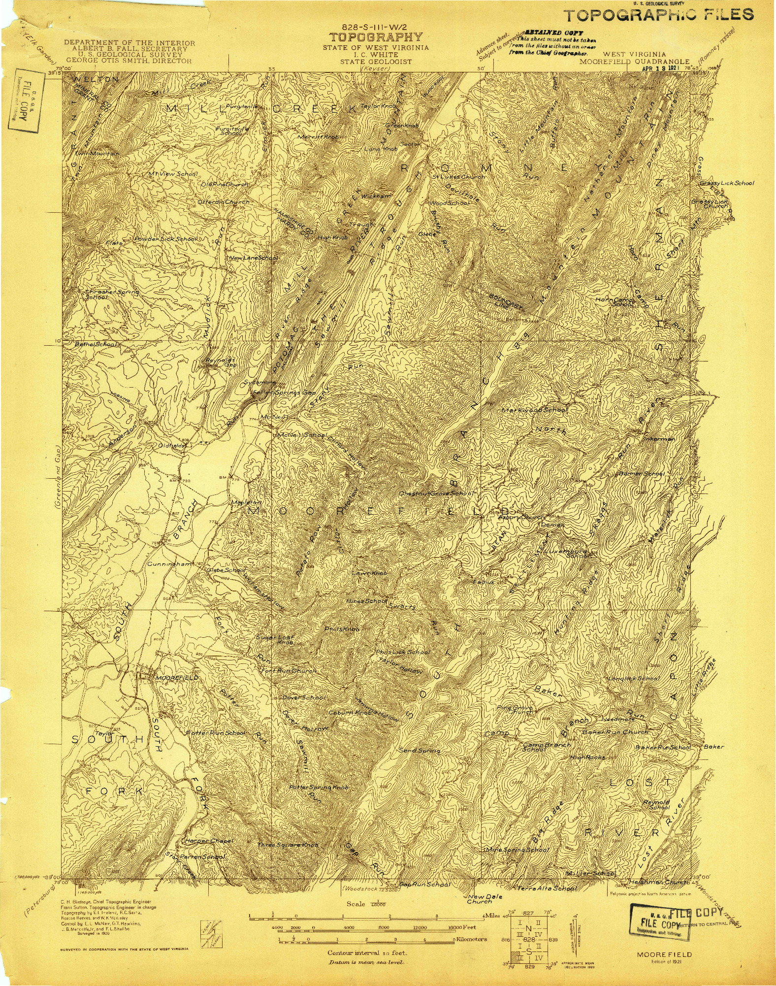 USGS 1:48000-SCALE QUADRANGLE FOR MOOREFIELD, WV 1921