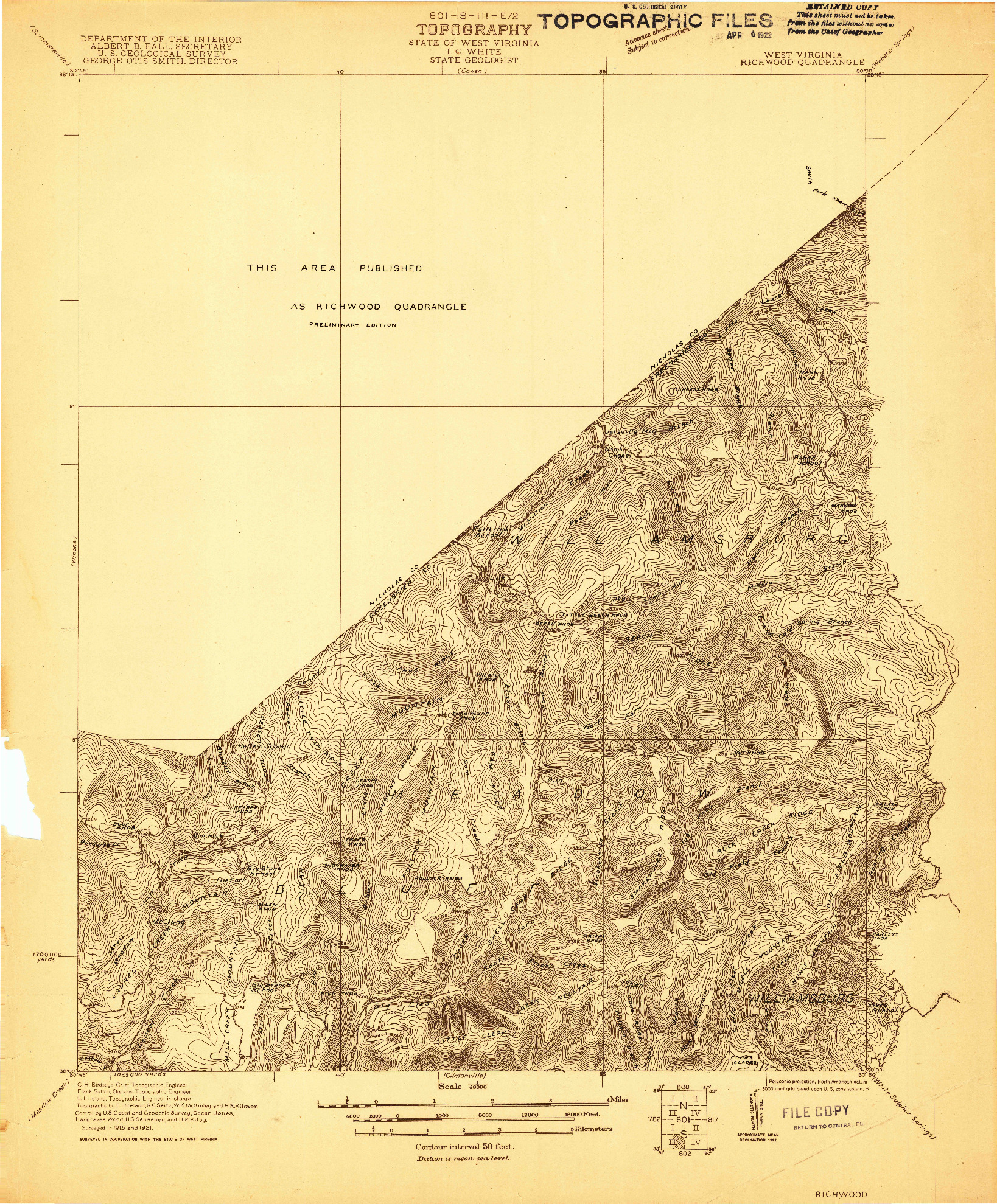 USGS 1:48000-SCALE QUADRANGLE FOR RICHWOOD, WV 1921