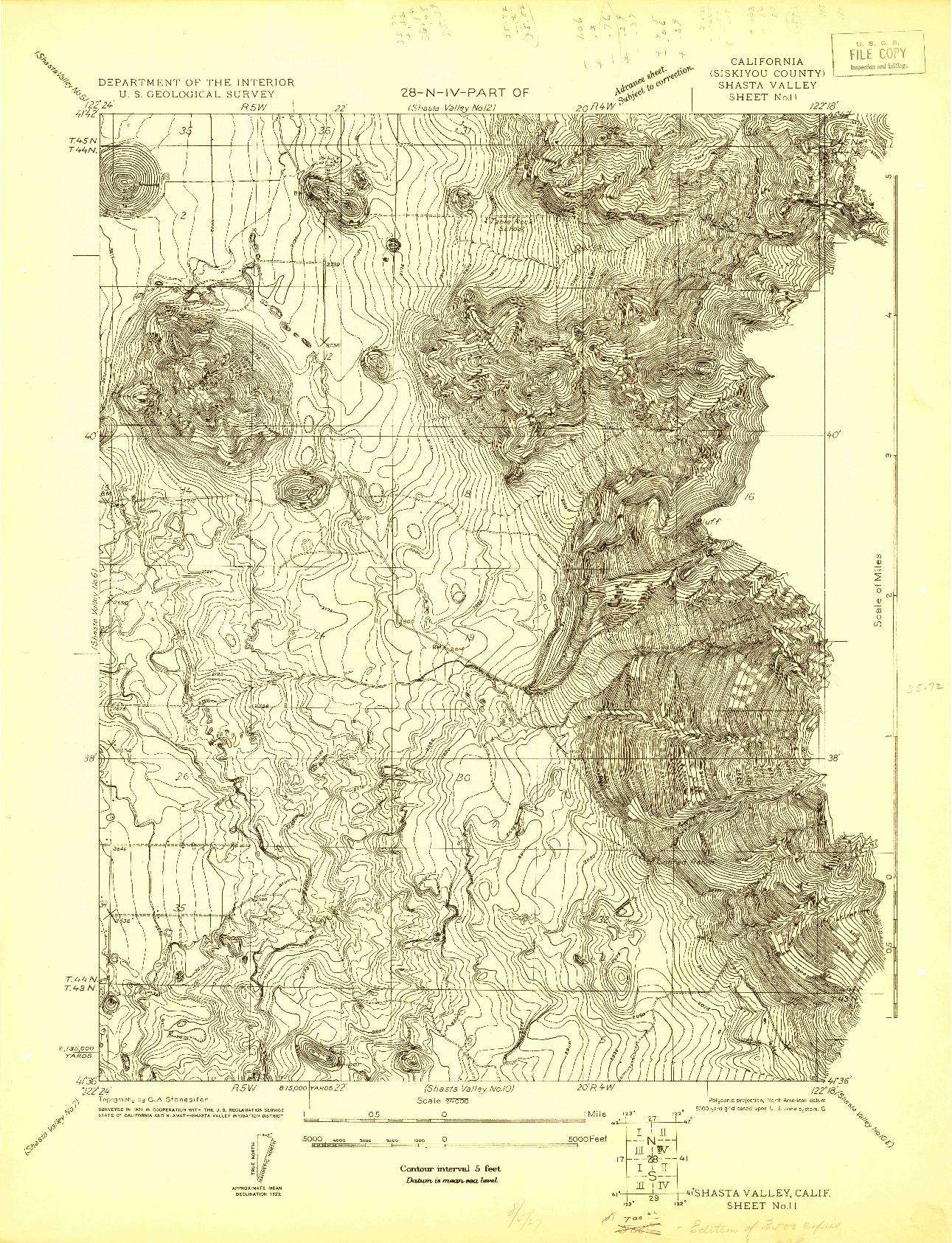 USGS 1:24000-SCALE QUADRANGLE FOR SHASTA VALLEY SHEET NO 11, CA 1921