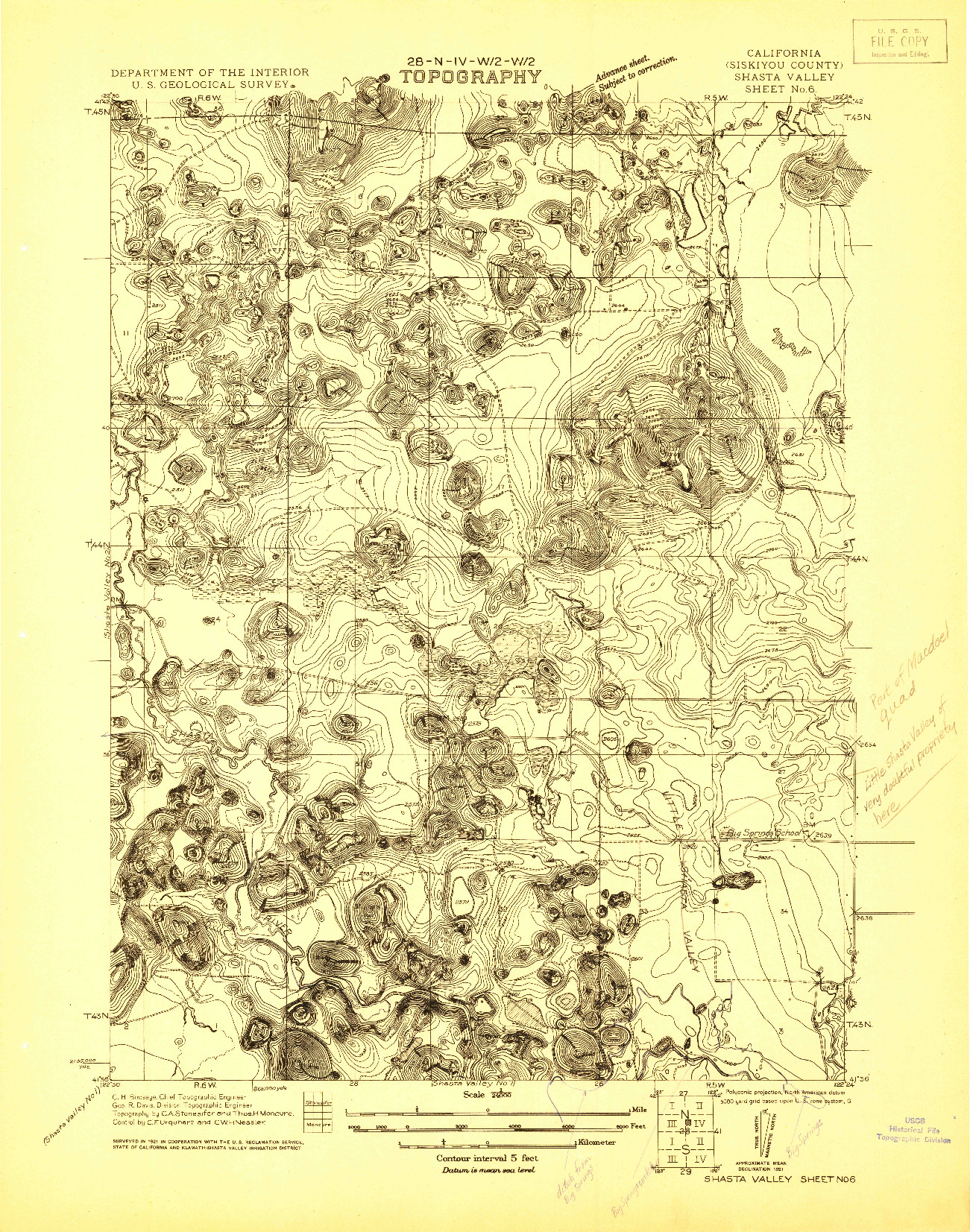 USGS 1:24000-SCALE QUADRANGLE FOR SHASTA VALLEY SHEET NO 6, CA 1921