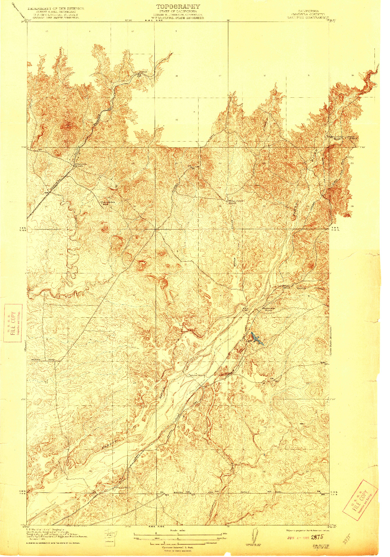 USGS 1:31680-SCALE QUADRANGLE FOR DAULTON, CA 1921