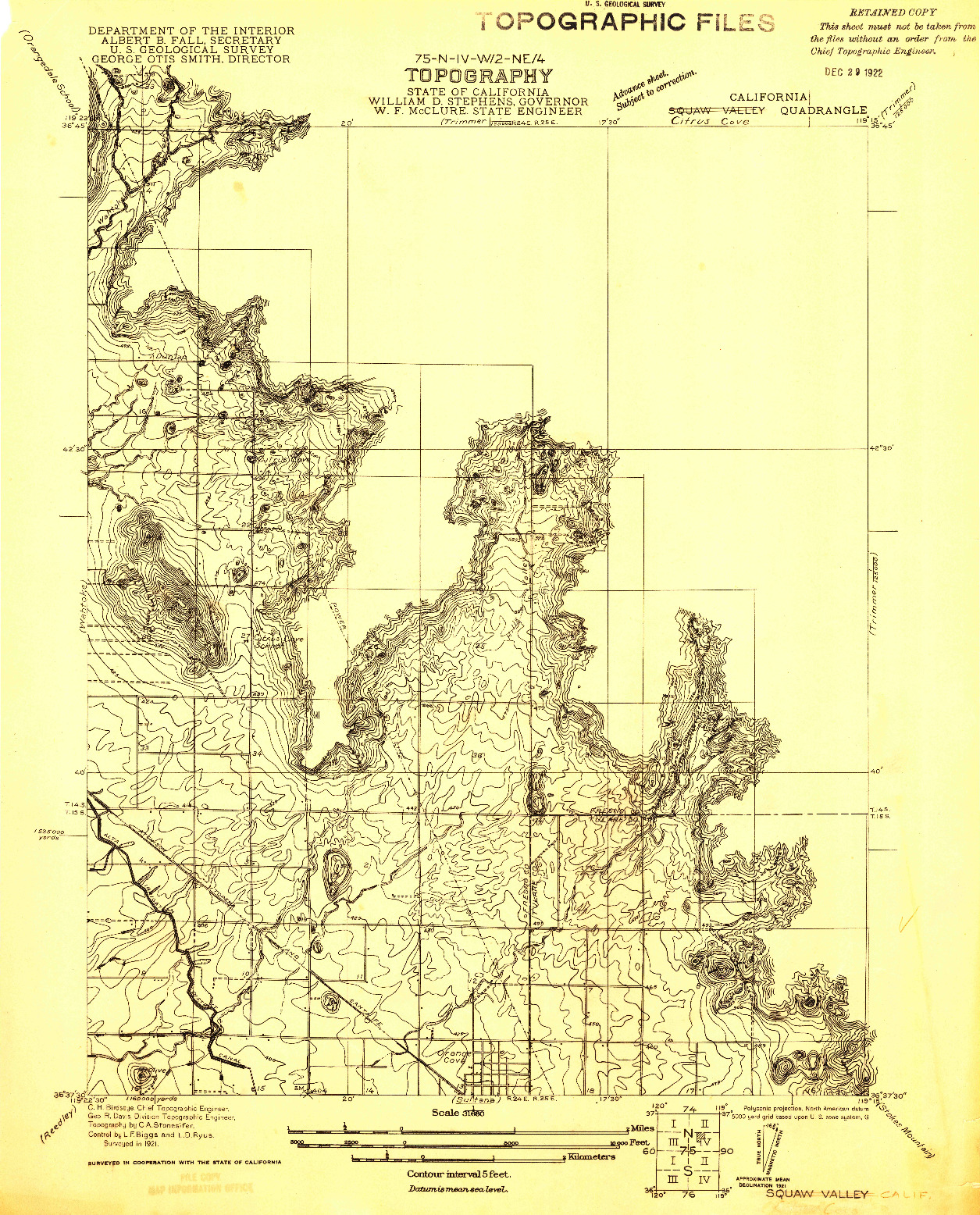 USGS 1:31680-SCALE QUADRANGLE FOR SQUAW VALLEY, CA 1921