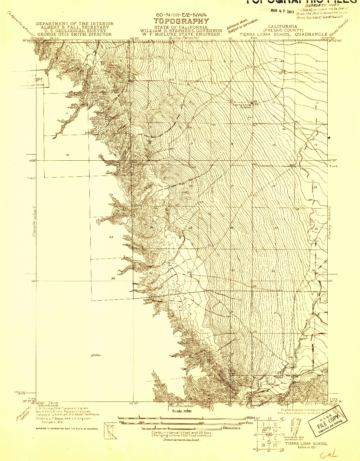 USGS 1:31680-SCALE QUADRANGLE FOR TIERRA LOMA SCHOOL, CA 1921