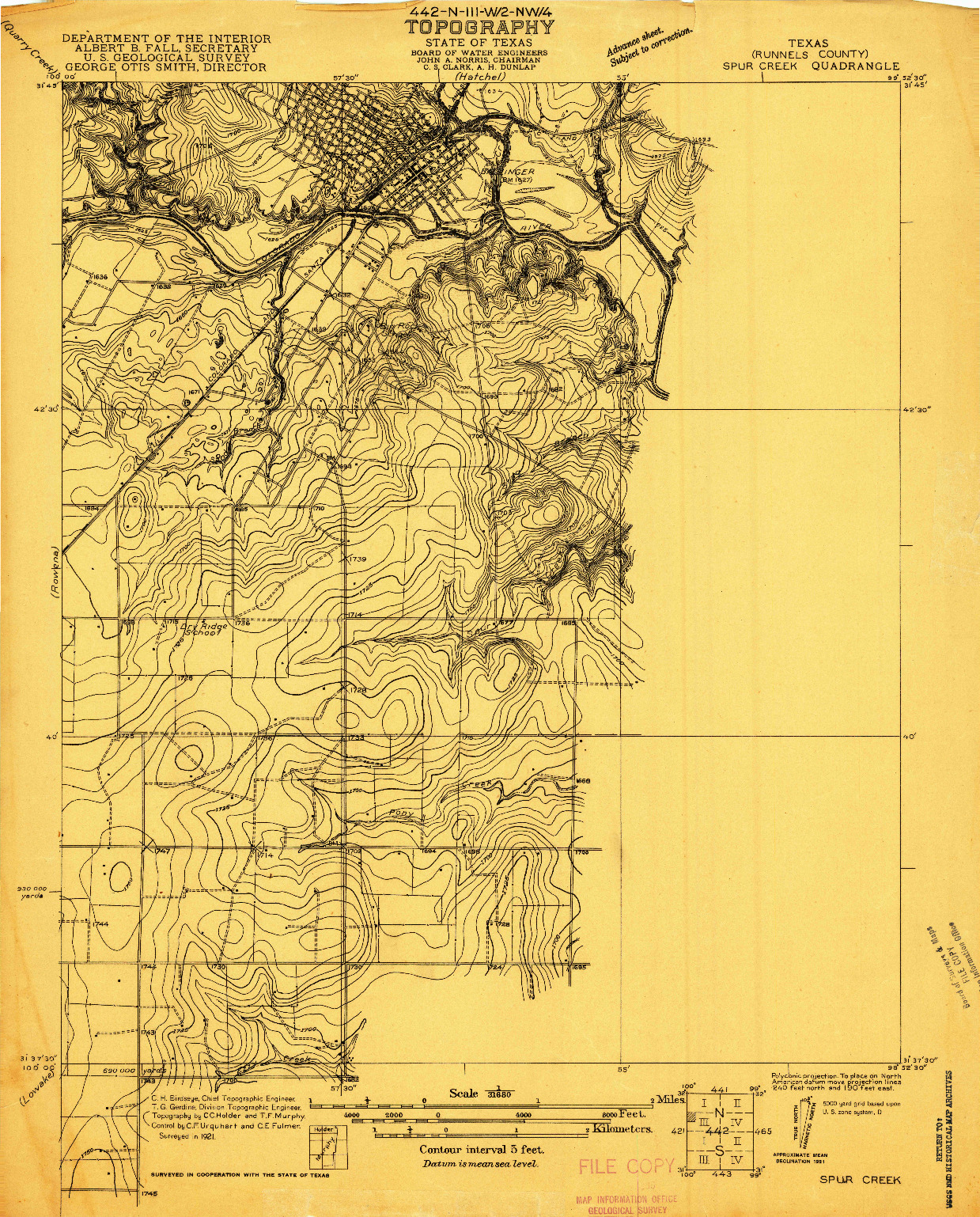 USGS 1:31680-SCALE QUADRANGLE FOR SPUR CREEK, TX 1921