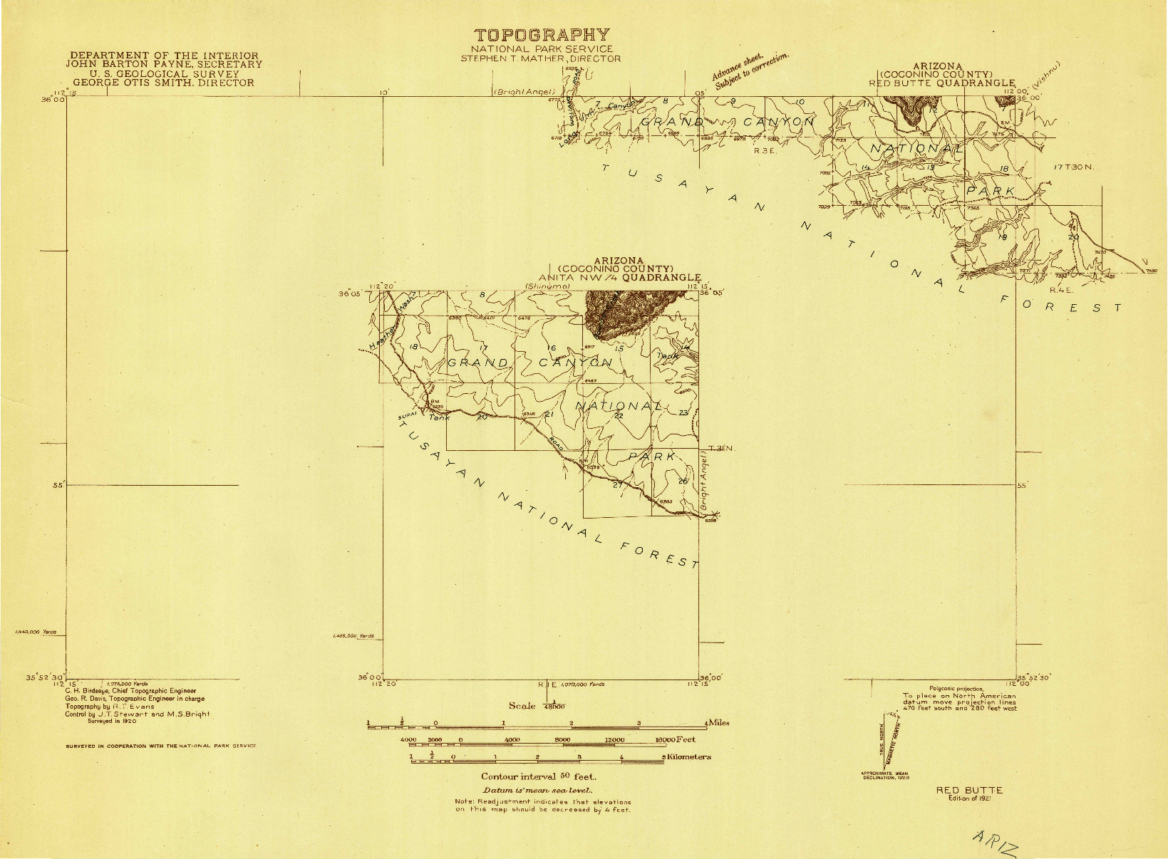 USGS 1:48000-SCALE QUADRANGLE FOR RED BUTTE, AZ 1921