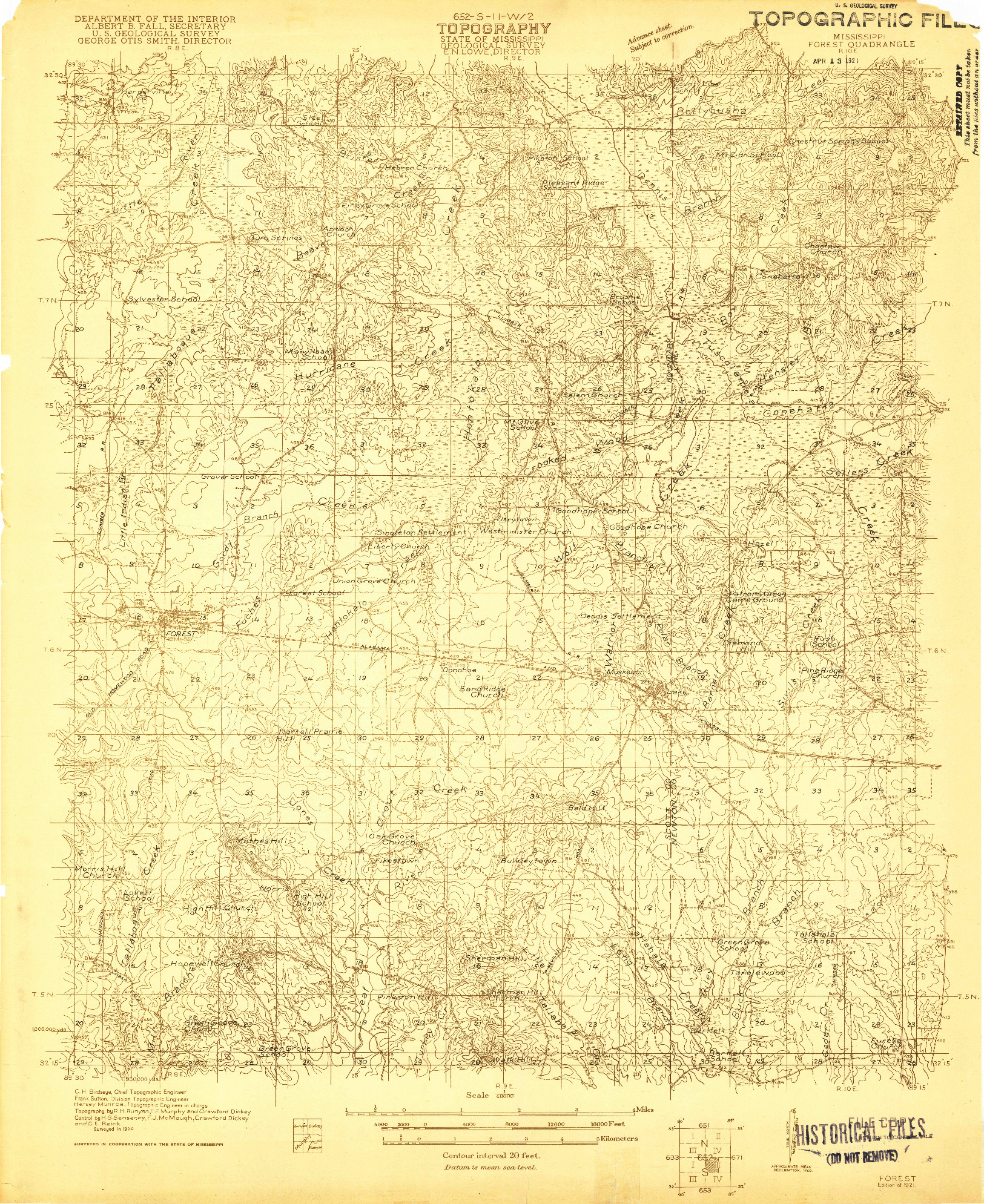 USGS 1:48000-SCALE QUADRANGLE FOR FOREST, MS 1921