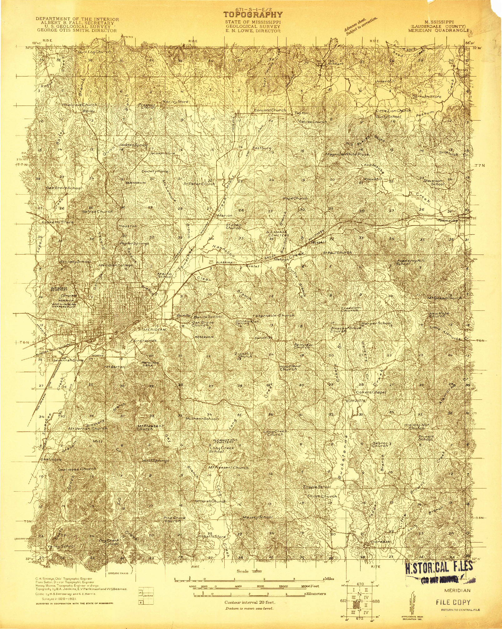 USGS 1:48000-SCALE QUADRANGLE FOR MERIDIAN, MS 1921