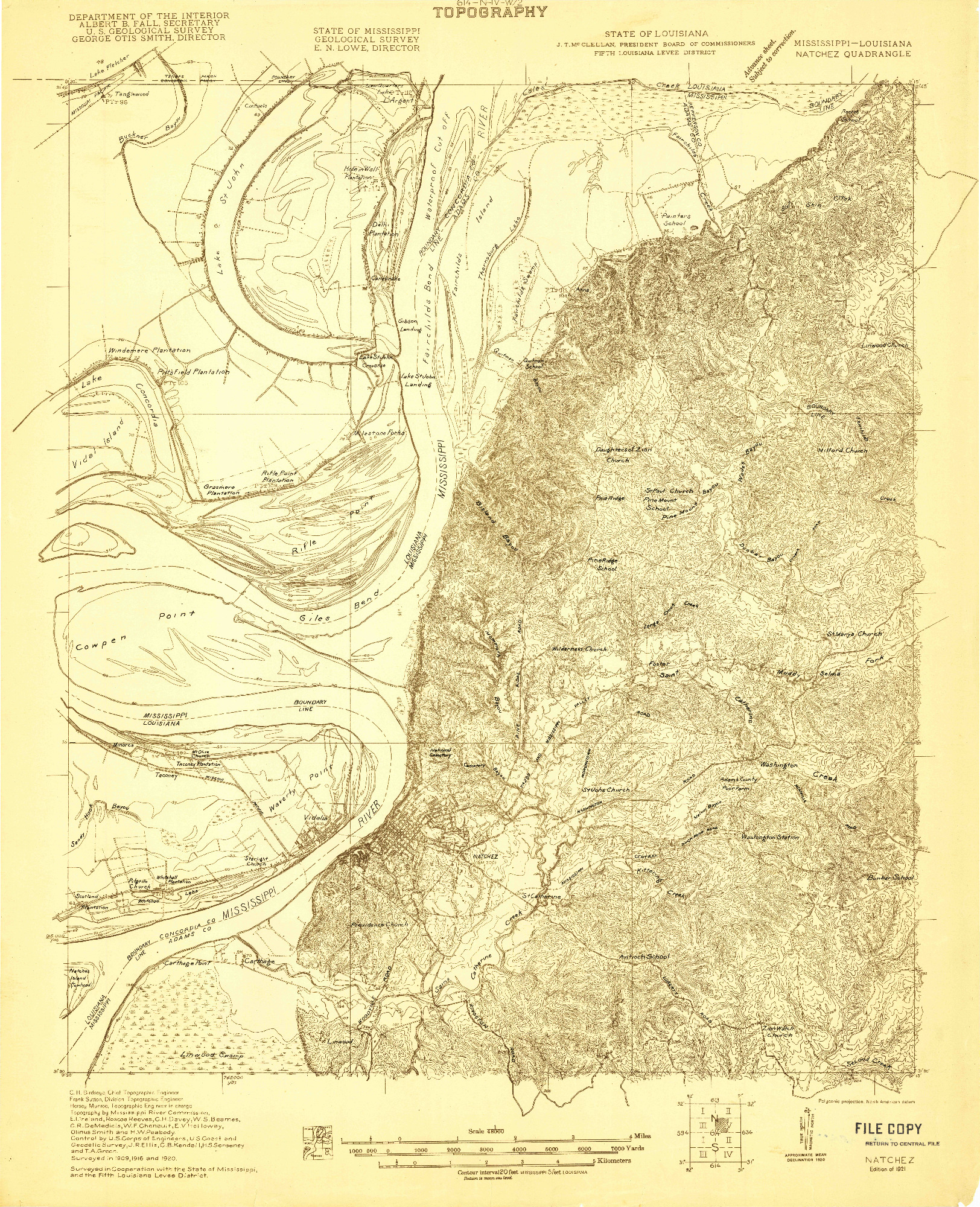 USGS 1:48000-SCALE QUADRANGLE FOR NATCHEZ, MS 1921