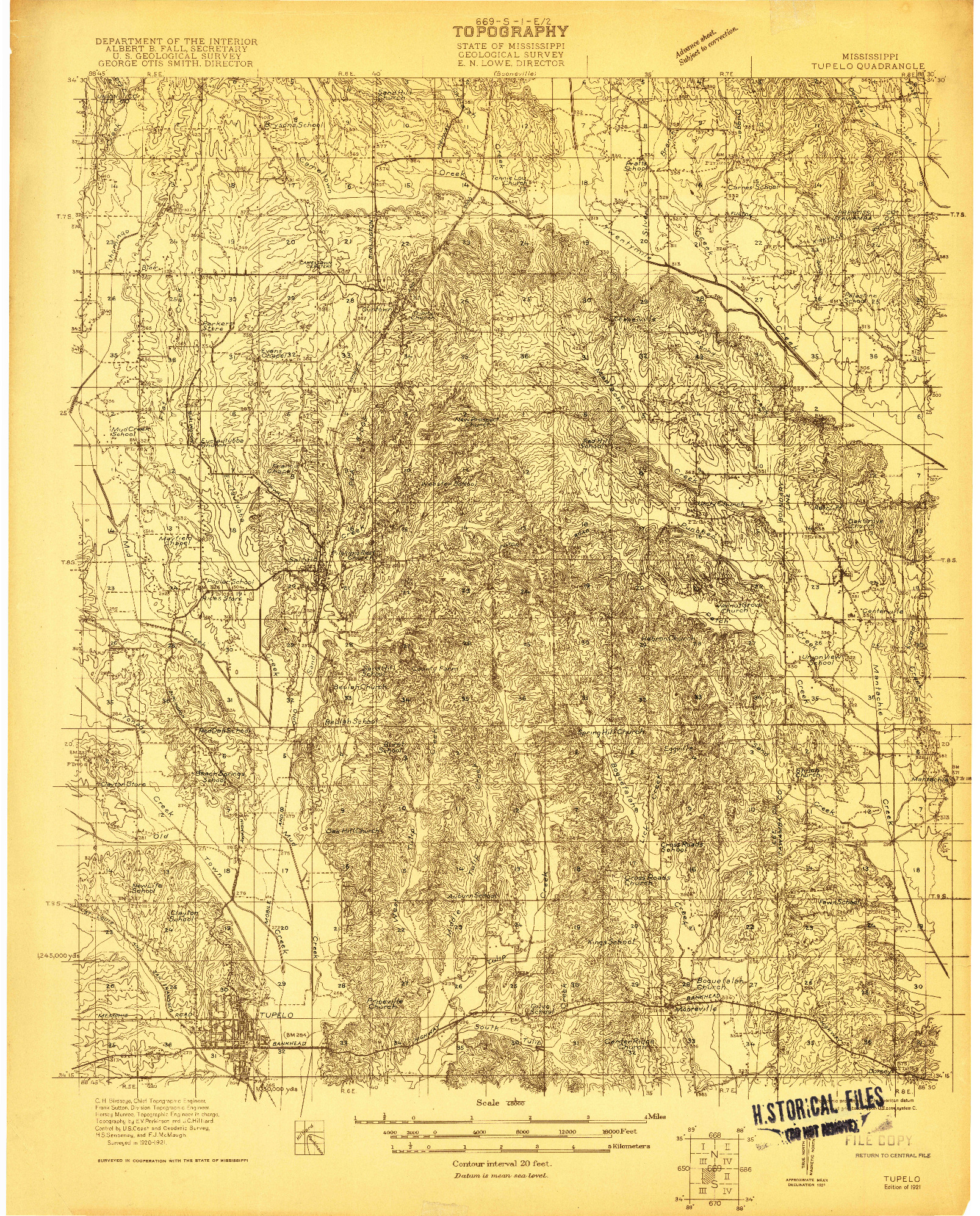 USGS 1:48000-SCALE QUADRANGLE FOR TUPELO, MS 1921