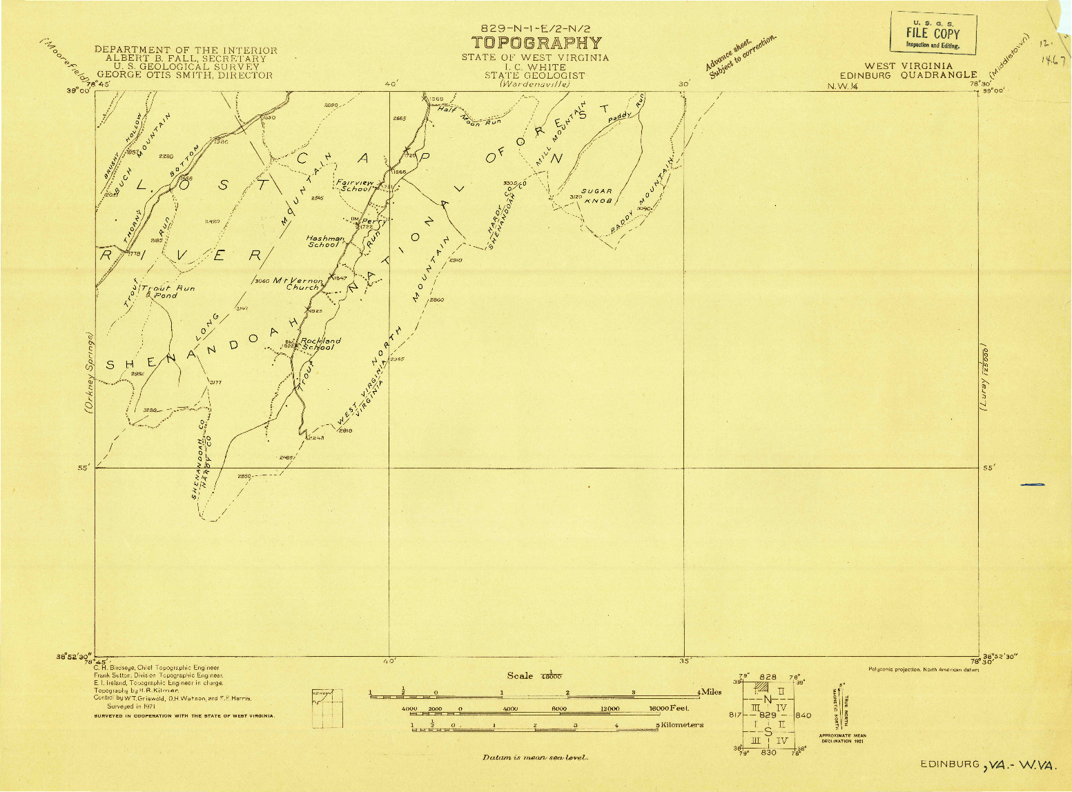 USGS 1:48000-SCALE QUADRANGLE FOR EDINBURG, WV 1921