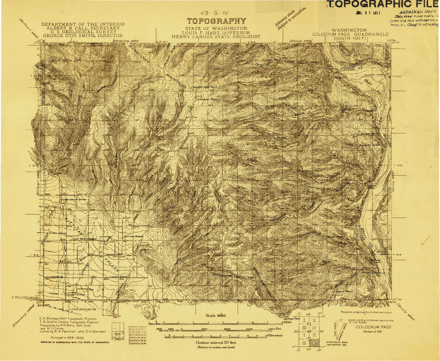 USGS 1:96000-SCALE QUADRANGLE FOR COLOCKUM PASS, WA 1921