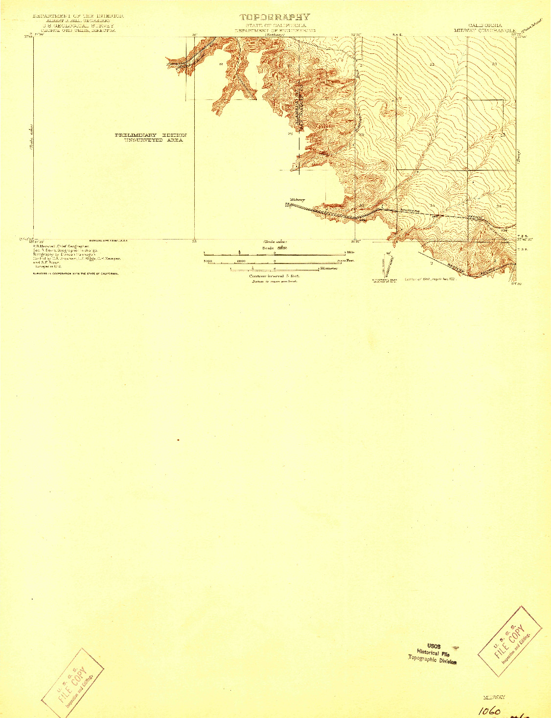USGS 1:31680-SCALE QUADRANGLE FOR MIDWAY, CA 1916