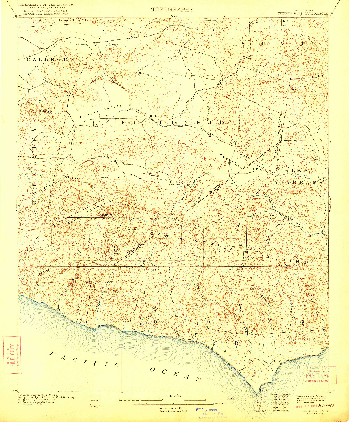 USGS 1:62500-SCALE QUADRANGLE FOR TRIUNFO PASS, CA 1921